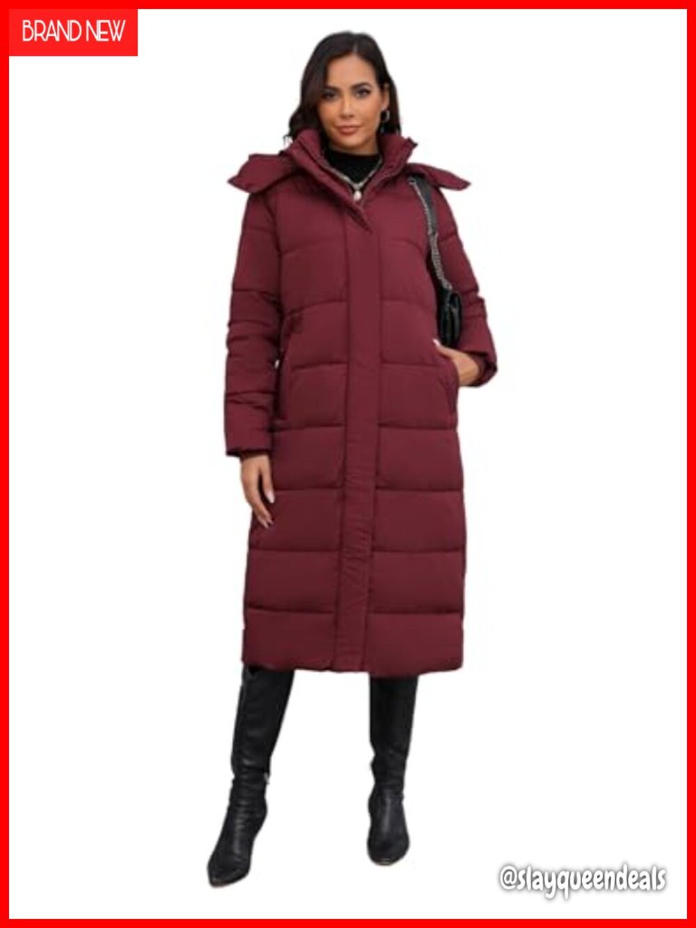 Long Down Puffer Coat with Detachable Hood, Water Resistant Winter Jacket